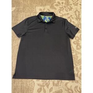 Birdie Bound Solid Black Print Golf Polo Stretch Fit Size Large